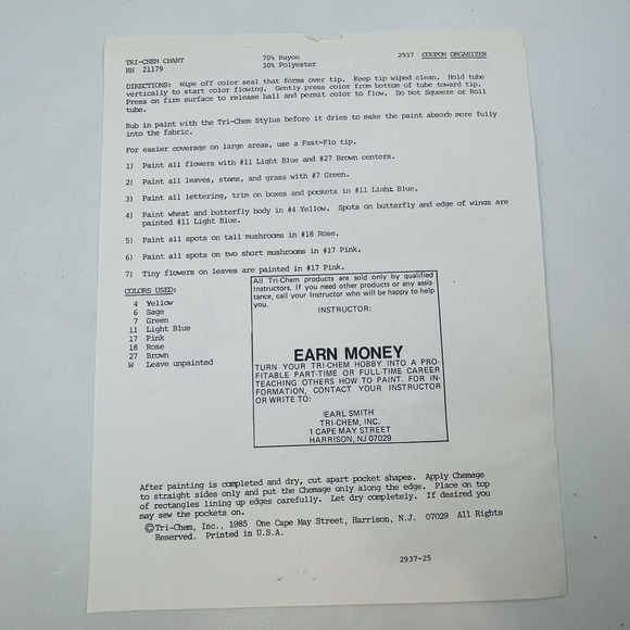 Mushroom Coupon Organizer #2937 Tri-Chem Chart Picture To Paint Wallhanging 1985 - Picture 6 of 7